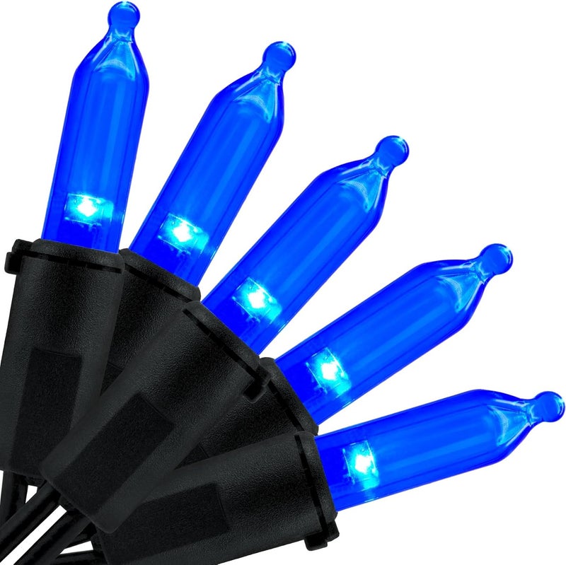 YULETIME Blue LED Christmas Lights with Black Wire, 33 ft 100 Count UL Certified Commercial Grade Halloween String Light Set (Blue - Black Wire) - Image 1